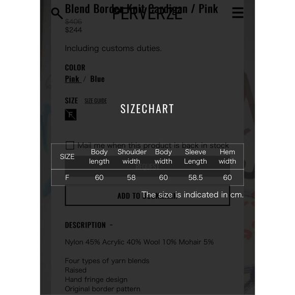 Perverze Blend Border Knit Cardigan / Pink Size F Small/Medium - Picture 11 of 11